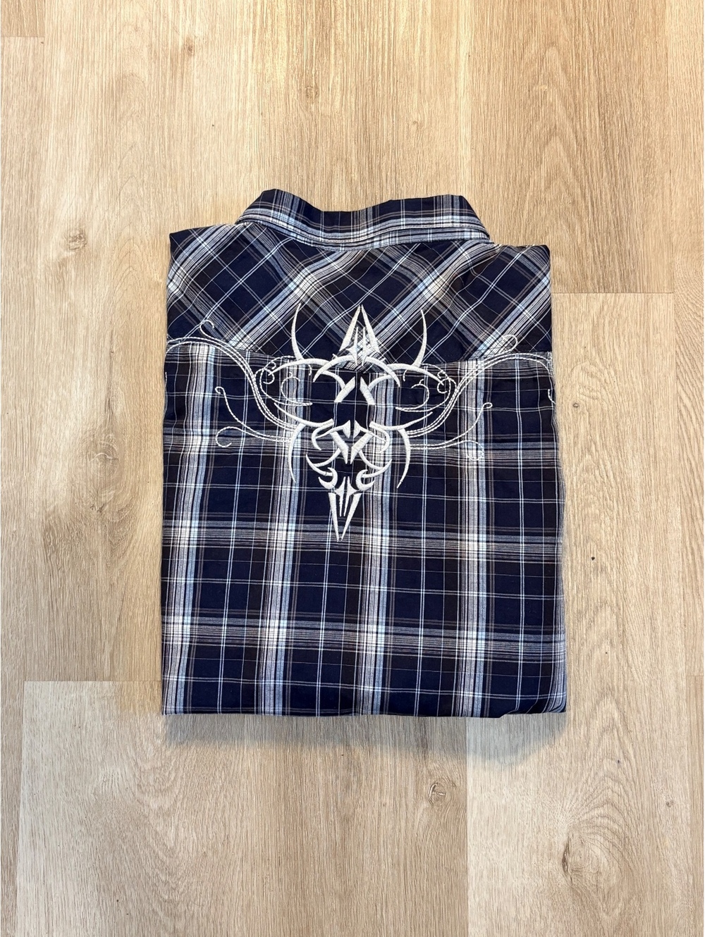 CJ Black Blue & White Button Up Flannel Mens Size XXL Slim Fit CyberSigilism Y2K
